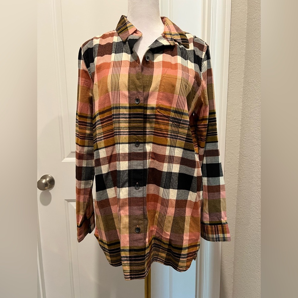 Madewell Plaid Button-Up Shirt warm colors women’s flannel top size small